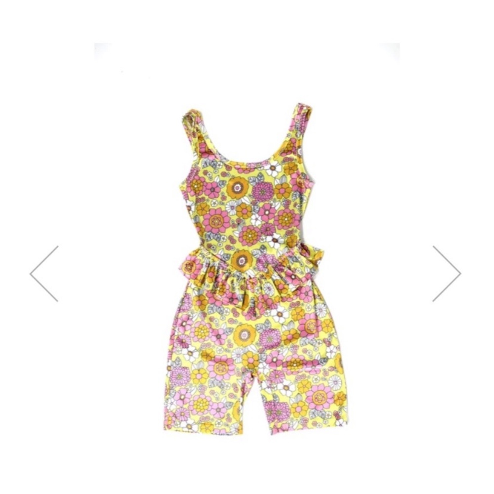 70s floral velvet romper